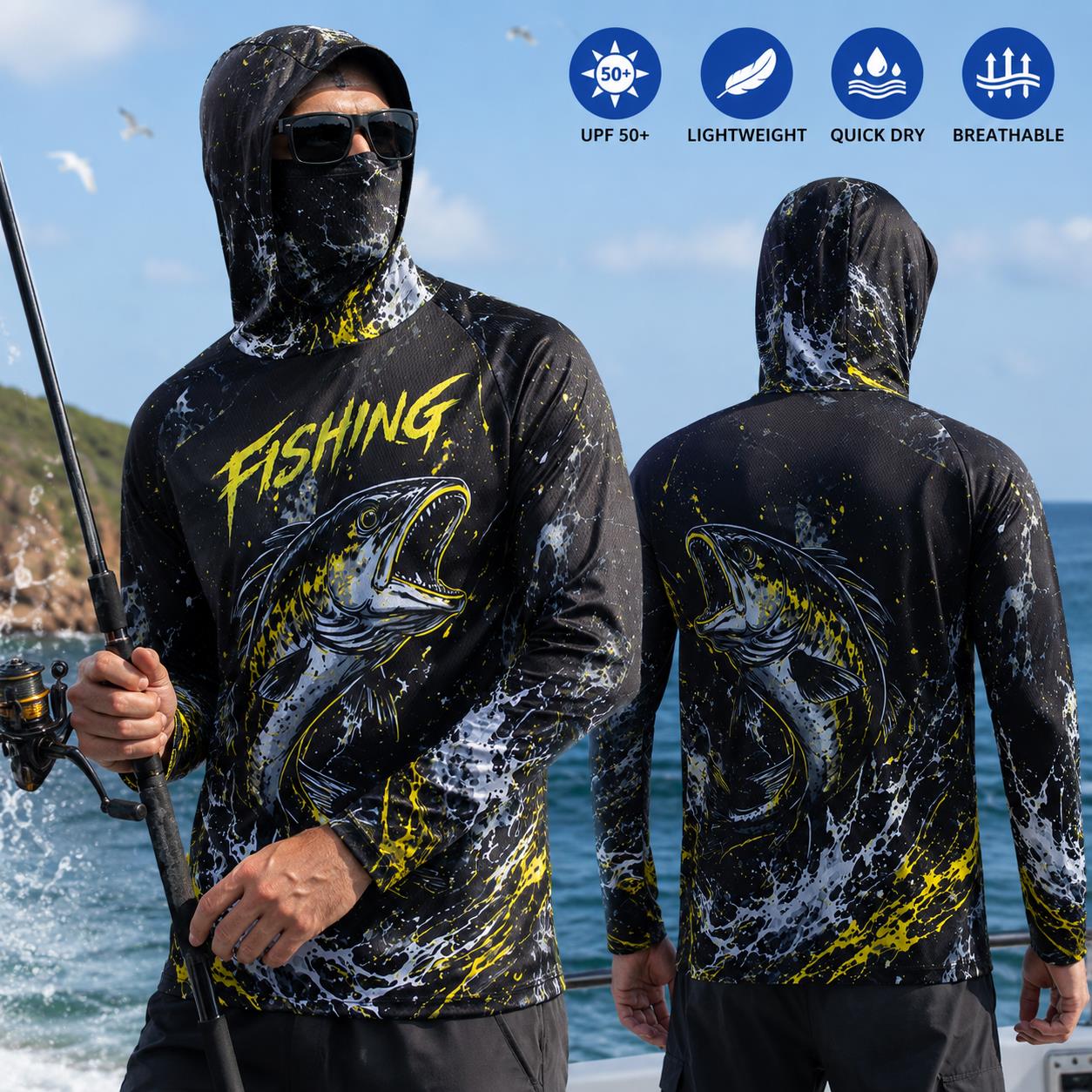 Quick Dry Breathable Men Fishi - Fishing Hoodie 评论和价格